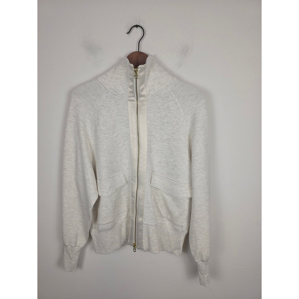 Varley DoubleSoft Zip Up Jacket Oatmeal Marl Gold Trim Funnel Neck Small 3173
